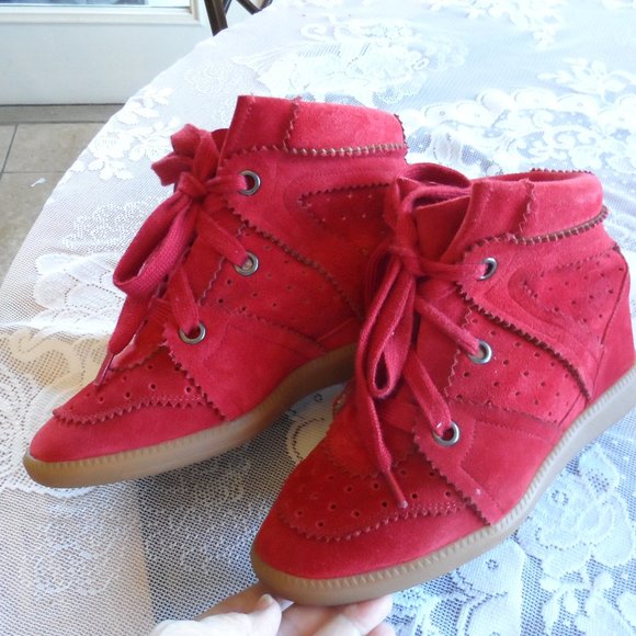 New Isabel Marant Raspberry Bobby Suede Leather Sneakers SIze 37 - Picture 2 of 15